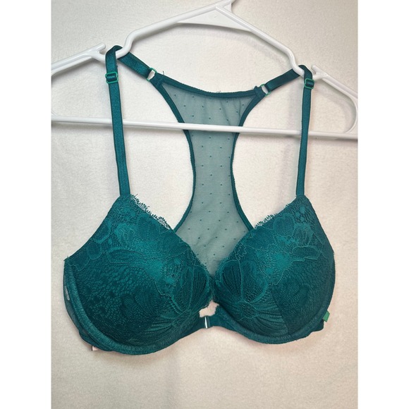 Victoria's Secret Other - Victorias‎ Secret Emerald Green Lace Push-Up Bra Front Close Racerback 32D
